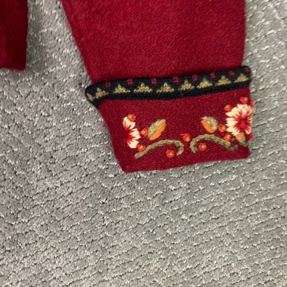 Nordic Design Full Zip Sweater Jacket Women's XL Red 100% Wool Floral Fair Isle - Picture 4 of 12